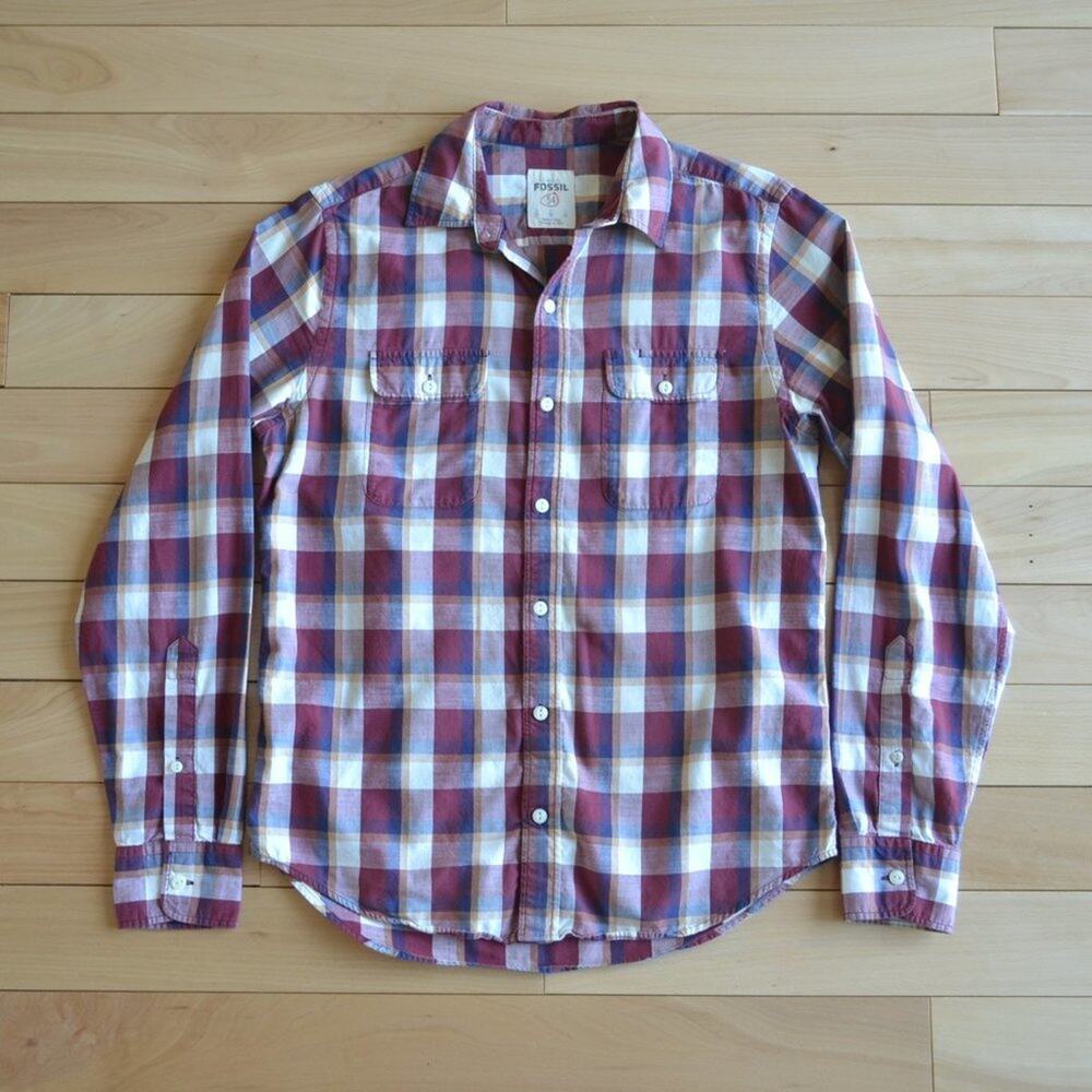 Fossil 54 Button Down Shirt Plaid Size S